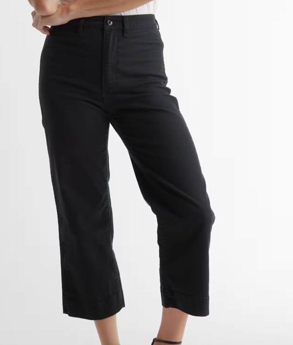 NWT Quince Women's Organic Stretch Cotton Twill Wide-Leg Crop Pants Black SZ 27